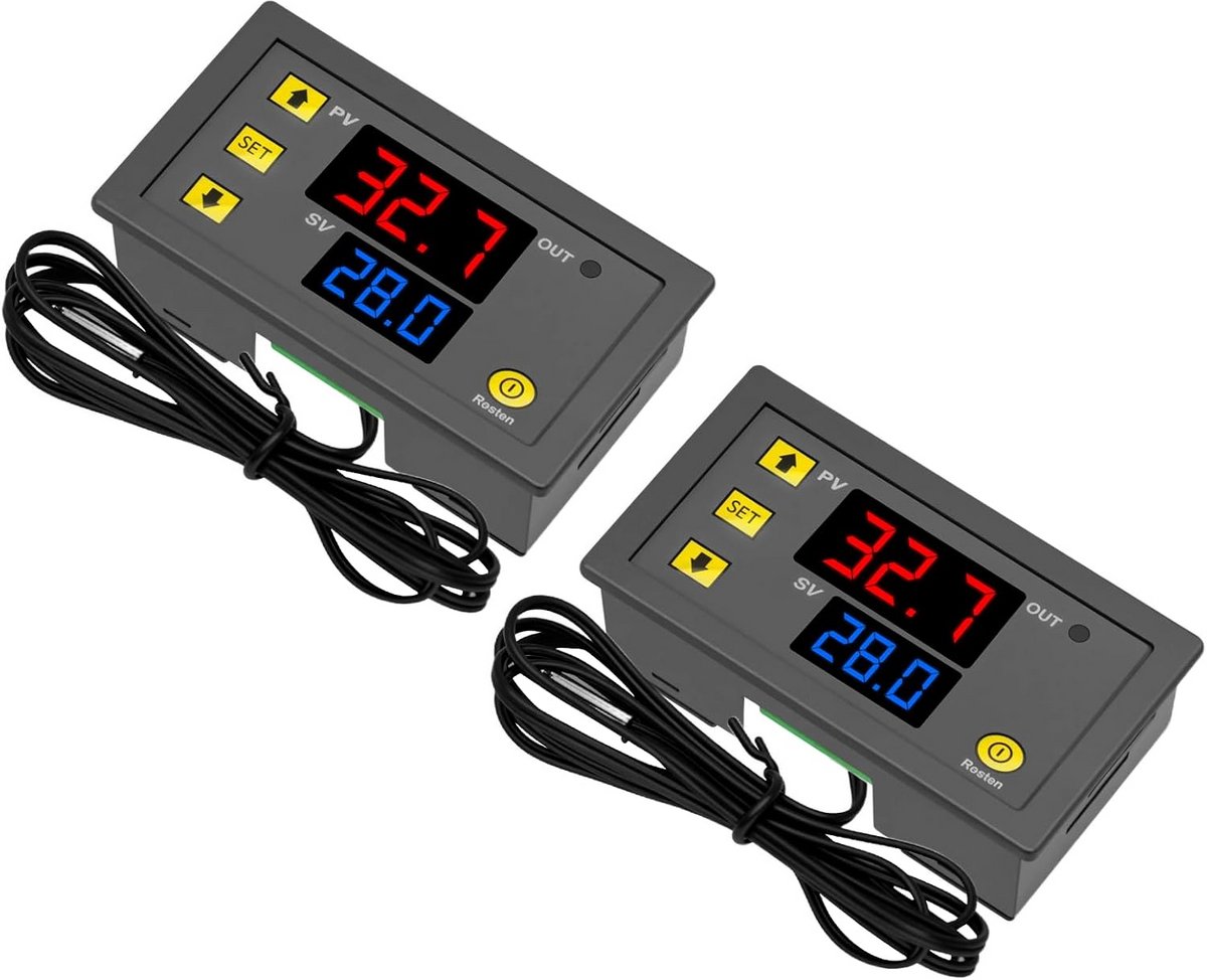 2 Stuks Digitale Temperatuurregelaar Thermostaat Schakelaar -50°C tot 110°C met LED Display en Sensor