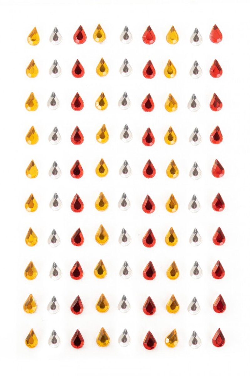 PXP Professional Colours Body Jewels / Plaksteentjes / Lichaamsversiering  90 x Druppels : Rood Wit Geel