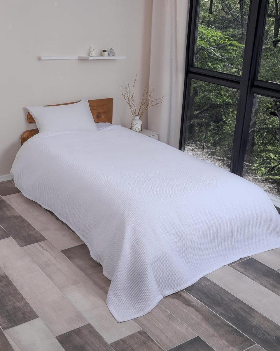 Stunq® Luxueuze Wafelstructuur Bedsprei van 100% Katoen - Omkeerbare Sofa Dekken - Wit, 220 x 240 cm