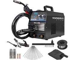 Yofidra Lasapparaat - 3-in-1 MIG lasapparaat - 200A compact inverter lasmachine - voor gasloos lassen - met synergetische draadaanvoer - MIG - MMA - TIG