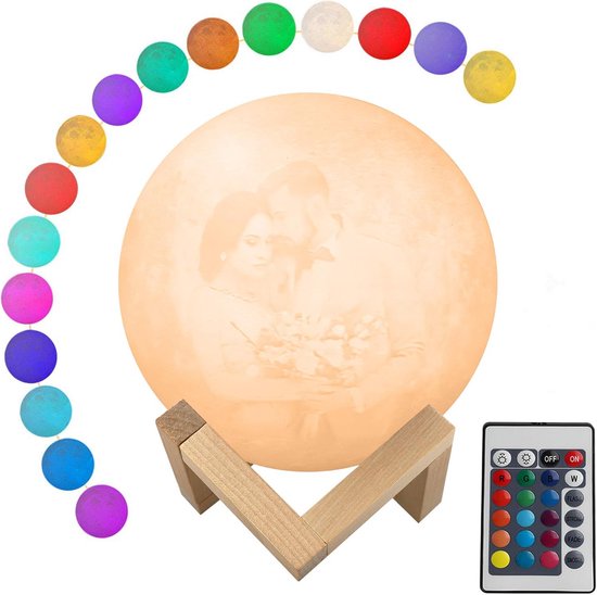 Gepersonaliseerde 3D Geprinte Maanlamp met Afstandsbediening en 16