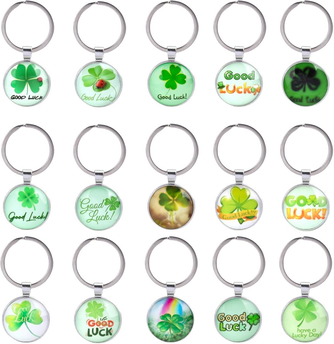 Set van 15 Geluksamuletten Klavertjes Vier Sleutelhangers Cadeausets