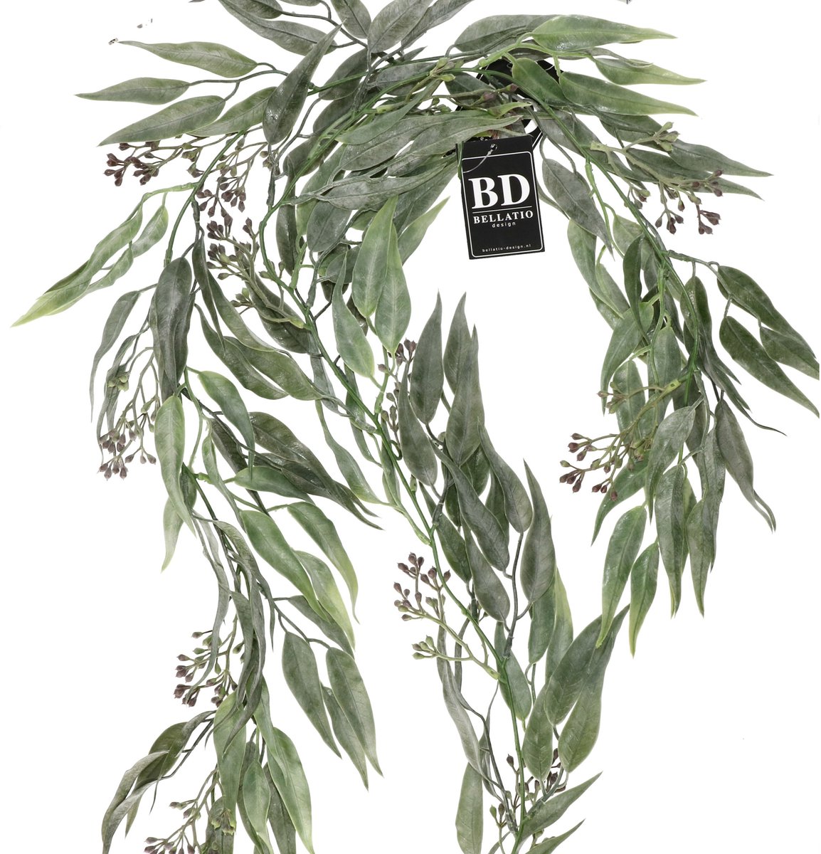 Bellatio Design kunstplant / hangplant slinger - 2x - Eucalyptus - groen - 198 cm lang - bladeren guirlandes - bladgroen decoratie