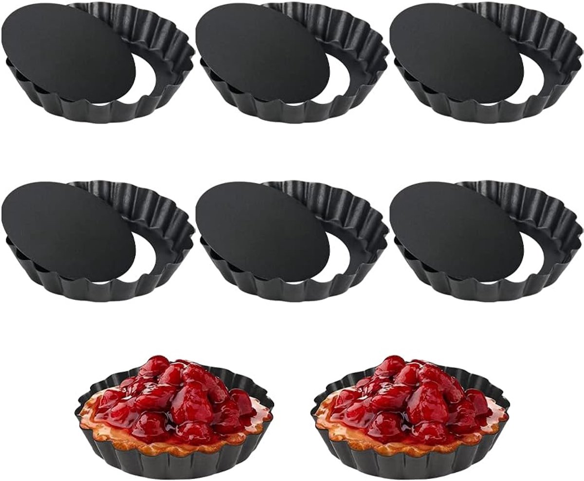 Gigicial Mini Quiche Bakvorm - Mini Taartvormpjes - Ovenbestendig Tot 230 °C Antiaanbaklaag - 6 - Voor Muffins En Cheesecakes - Zwart