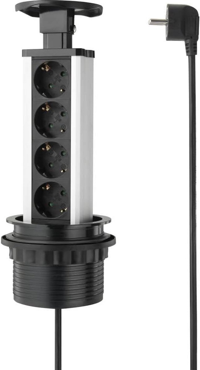 Stekkerdoos Toren met Meerdere Contactdozen - Zwart/Zilver