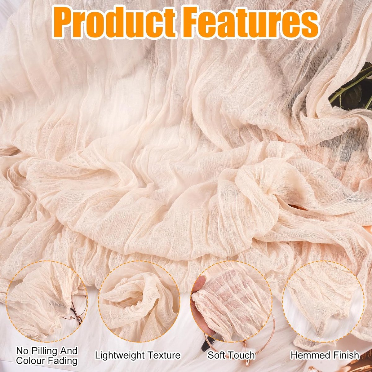 Lange Beige Gaas en Chiffon Tafelloper voor Feestelijke Decoratie