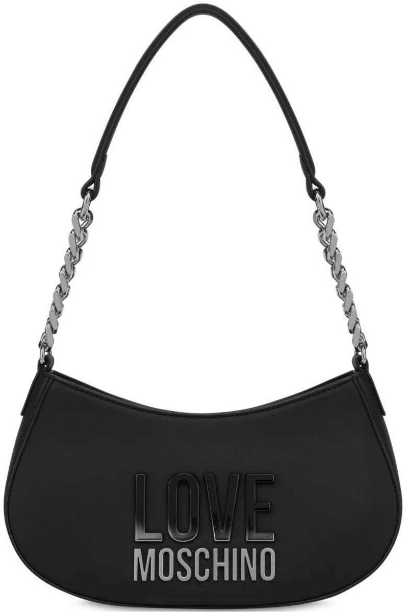 Zwarte Hobo Tas voor Dames met Embleem en Ritssluiting - Compact Formaat