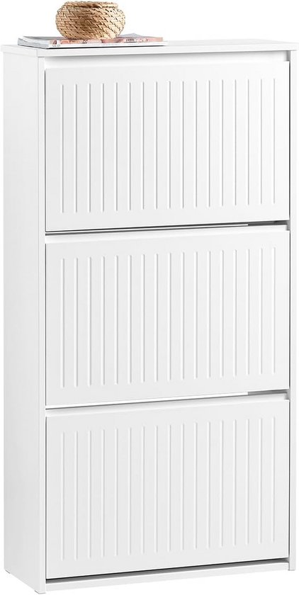 HOMCOM Schoenenkast, 2 laden en 2 vleugeldeuren met verstelbare planken, handgrepen van aluminium. naturel