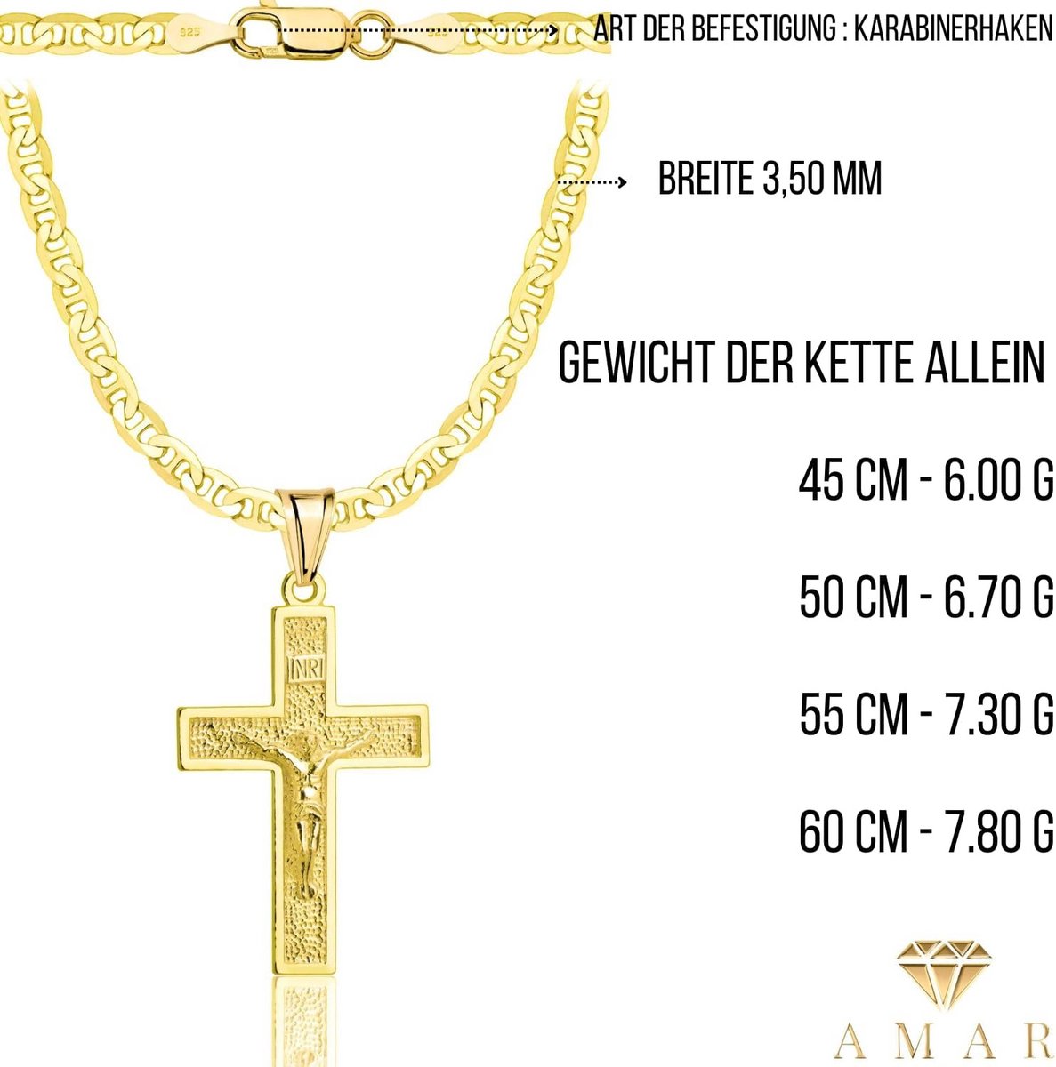 Gouden Kruisketting voor Dames en Heren - 585 Goud en 925 Zilver, Origineel Gevlochten