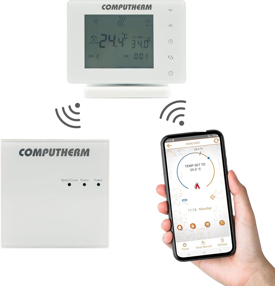 Draadloze Wifi Thermostaat Set voor Verwarming en Koeling - Bediening via App