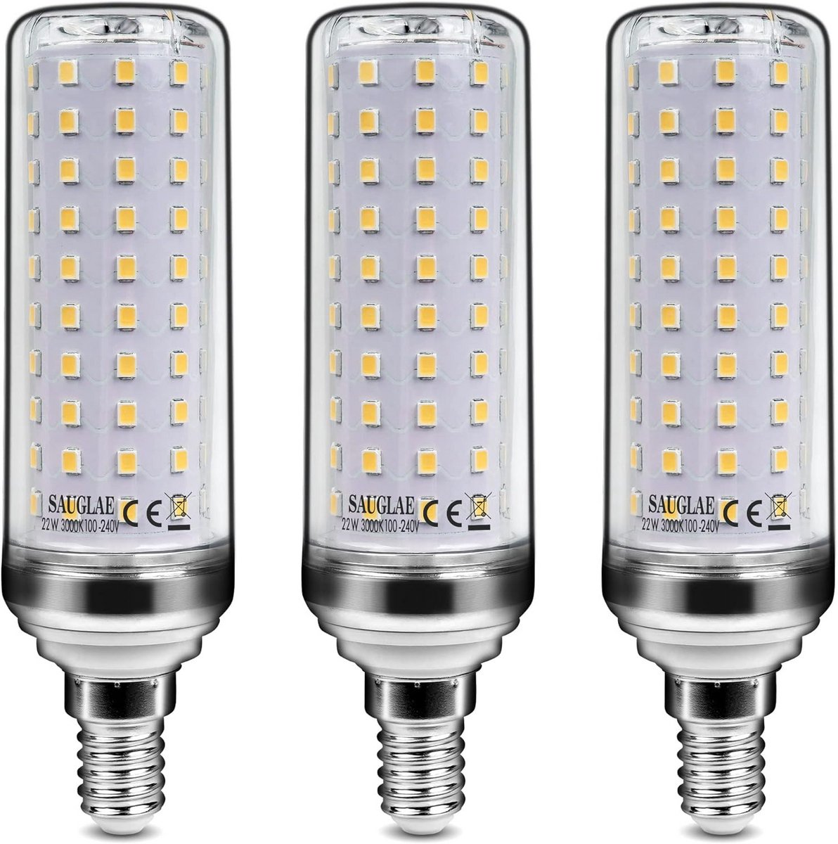 Set van 3 E14 LED Lampen 22W Warm Wit 3000K - Vervangt 180W Gloeilamp - 2500 Lumen