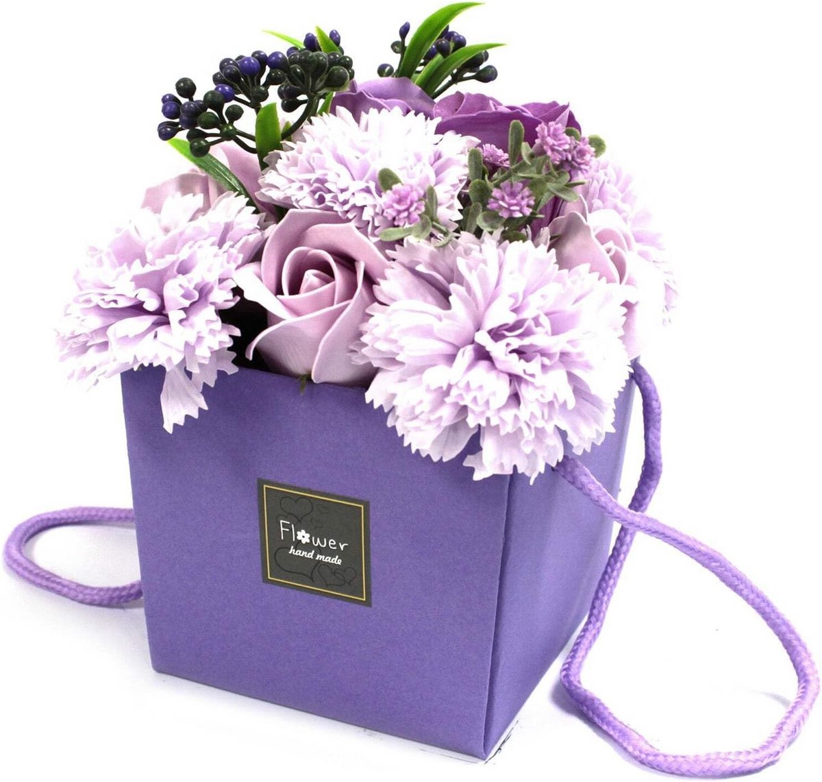 Luxe Zeepbloemen Boeket Lavendel Rozen Anjers Uniek Cadeau