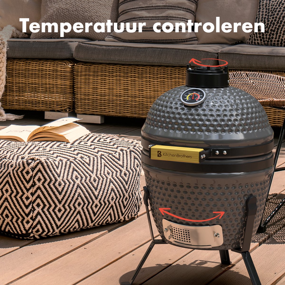 KitchenBrothers Kamado BBQ - 13 Inch Houtskool Barbecue - 27⌀ cm - PFAS-vrij - Egg BBQ - Grijs – foto 5