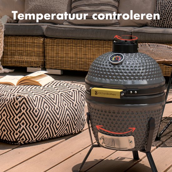 KitchenBrothers Kamado BBQ - BPA en PFAS Vrij - 13 Inch Houtskool Barbecue - 27⌀ cm - Egg BBQ - Grijs van Merkloos — afbeelding 5