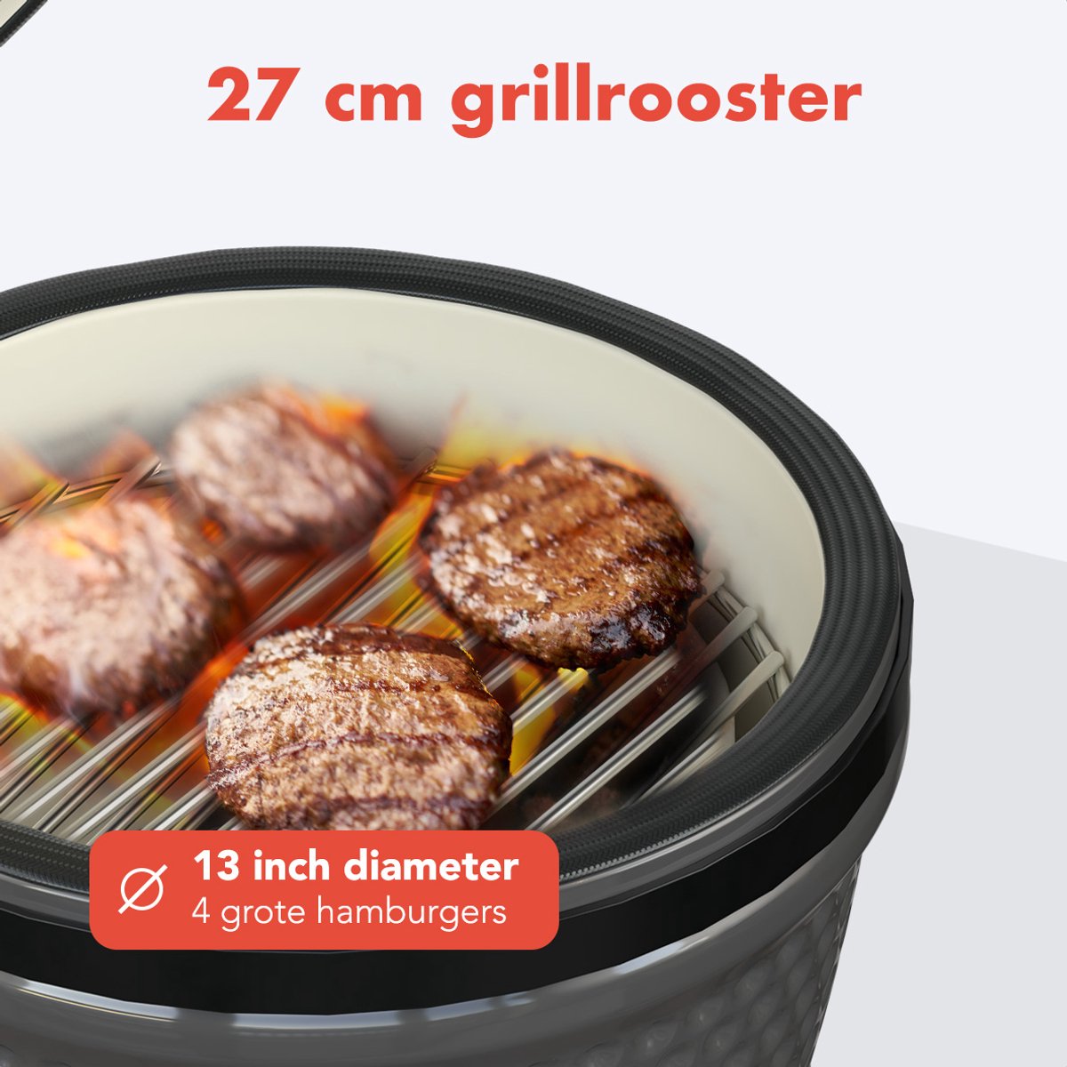 KitchenBrothers Kamado BBQ - 13 Inch Houtskool Barbecue - 27⌀ cm - PFAS-vrij - Egg BBQ - Grijs – foto 4