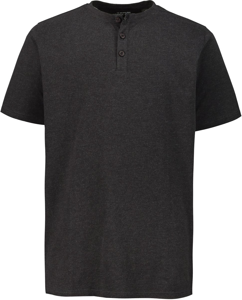 JP 1880 - Heren - Henley basic knoopsluiting korte mouwen - Antraciet - Maat L
