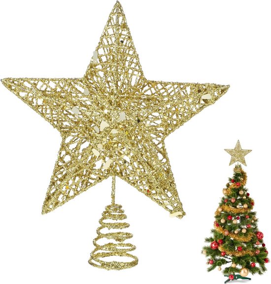 Green Glow - Kerstboomtopper ster van 25 cm metaal voor het versieren van kerstboom in