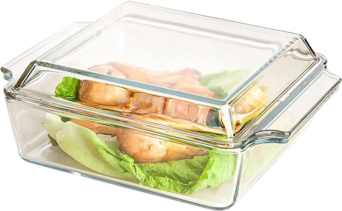 Kleine Glazen Ovenschotel 1,5L met Deksel - Oven en Magnetronbestendig Stoofpan