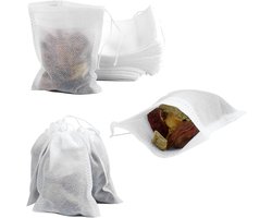 Lege theezakjes 200 stuks - 4 x 5.9 Inches - Losse thee houder - Zelf thee mixen - Disposable Small Mesh Bags for Cooking, Soaking Medicinal Liquor, Tea Coffee Filter, DIY Craft Spices Storage