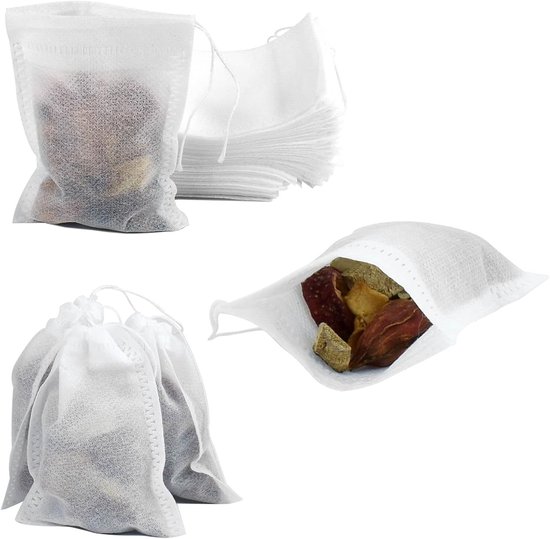 Lege theezakjes 200 stuks - 4 x 5.9 Inches - Losse thee houder - Zelf thee mixen - Disposable Small Mesh Bags for Cooking, Soaking Medicinal Liquor, Tea Coffee Filter, DIY Craft Spices Storage