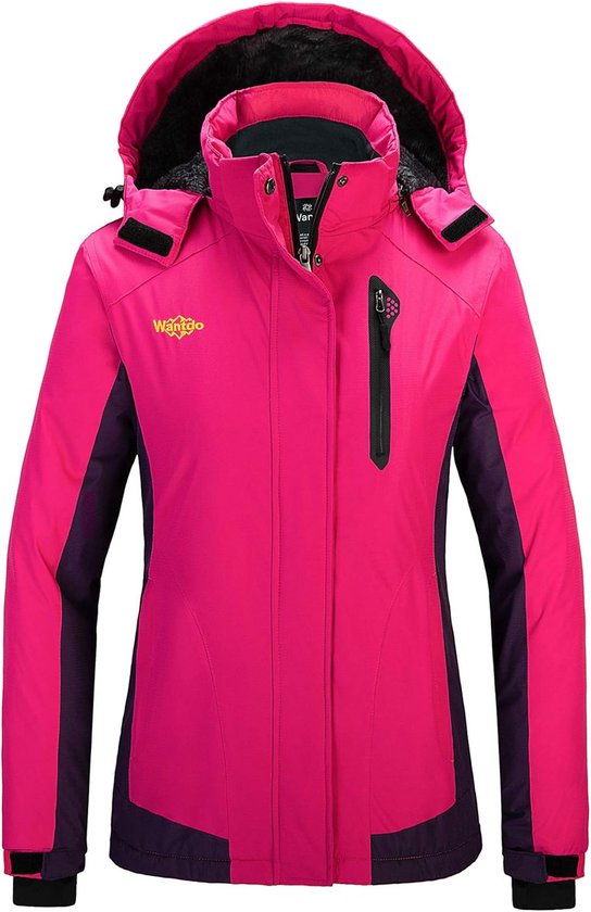 Blouson de Ski Femme 3 en 1 Amovible Imperméable Coupe-vent Randonnée Doublure Polaire - Rose