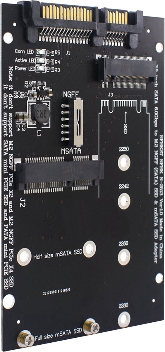 M.2 SATA Adapter - M.2 SSD naar SATA - 6Gbps - NGFF/mSATA - B+M Key - TH02 - Zwart