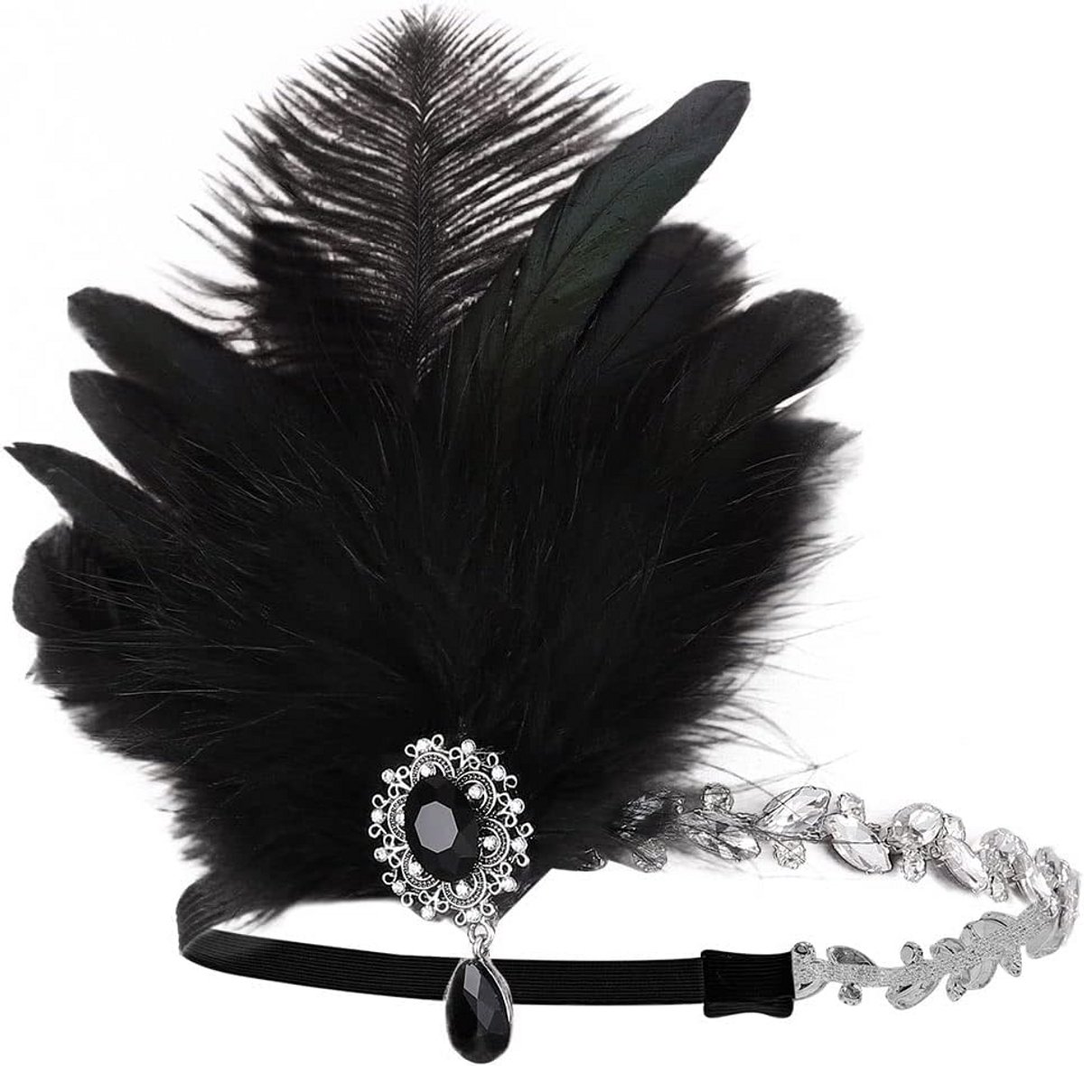 Feather Hoofdband Dames Gatsby Stijl Jaren '20 Accessoire met Strass Steentjes