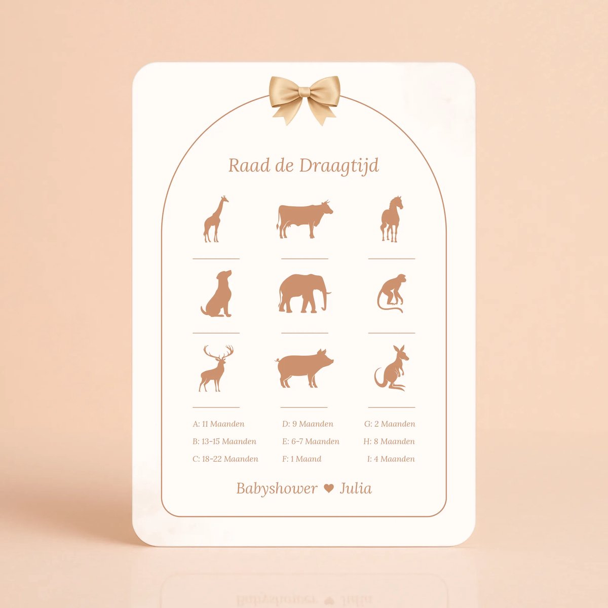 Gepersonaliseerde Gender Reveal & Babyshower invulkaarten - Raad de Draagtijd - Boho Beige met Beertje - 20 Stuks - Babyshower Cadeau - Babyshower Spelletjes