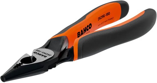 Bahco 2629G-180 tang met oranje en zwarte handgrepen. De tang heeft een halfronde bek en is 200 mm lang.