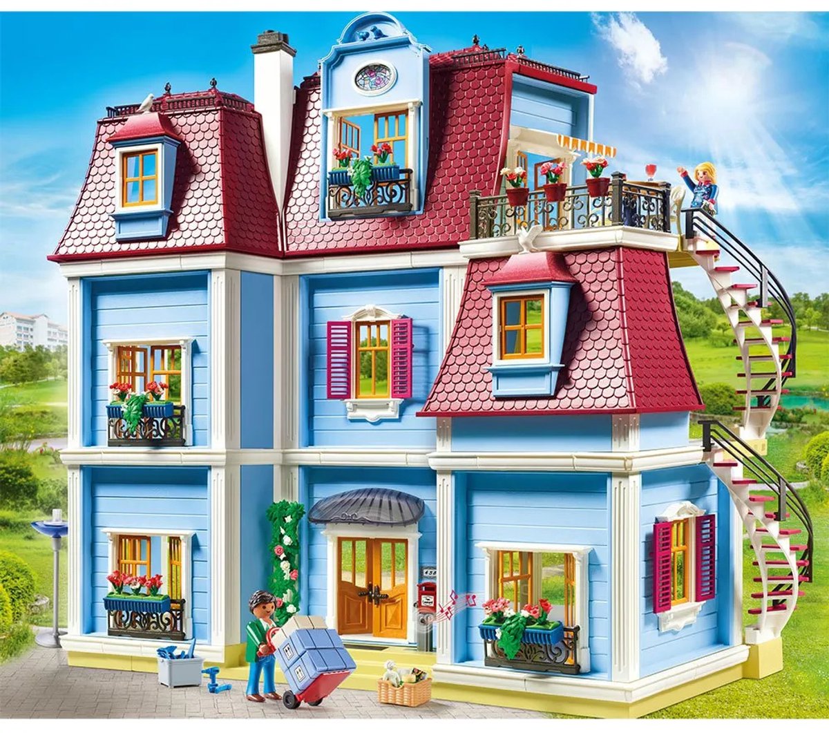 PLAYMOBIL Dollhouse - Groot herenhuis - Met dakterras, wenteltrappen, werkende deurbel en brievenbus om te openen - 70205 — afbeelding 10