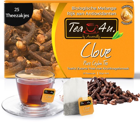 TEA4USA - Kruidige Zwarte Thee met Kruidnagel – Premium Ceylon Thee – 25 Theezakjes