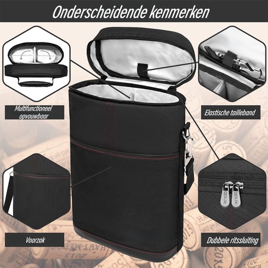 1 stuk - Tas - Geïsoleerde tas - Outdoor oxford-stof - Warmte-isolerend en lekvrij - Draagbare wijnkoeler - Geschikt voor picknicks, stranduitstapjes, reizen en banketten - Zwart — afbeelding 2