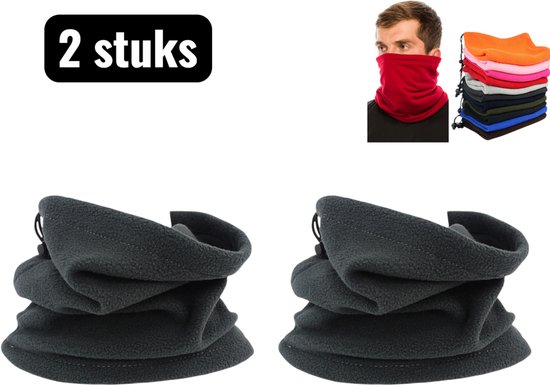 2 stuks - Facemasks - Gezichtsbescherming voor Winter - Fietsmasker - Ademend Fleece Gezichtsmasker voor Skiën en Fietsen - Verstelbare Neuswarmer met Trekkoord - Uniseks Ontwerp - Donkergrijs