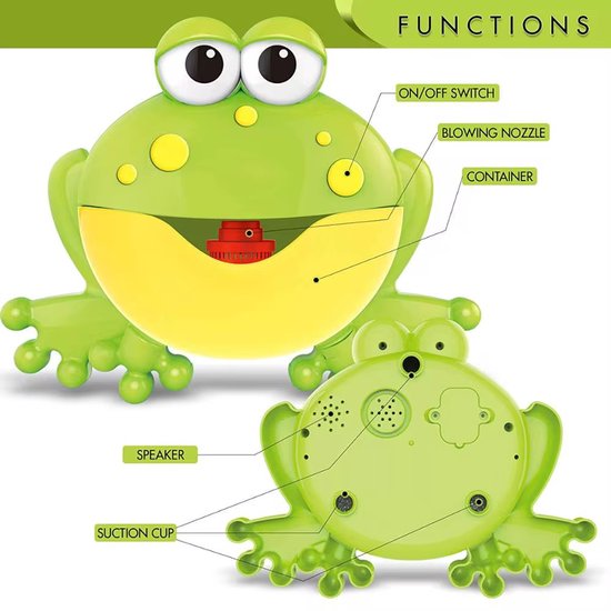 Muzikale Kikker Bellenblaas - Bad Speelgoed voor kinderen 1-5 jaar - Bubbelmachine met Muziek - Zuignap Bevestiging - Froggie Bubble Blower van BBLIKE — afbeelding 2