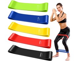 Eldur® - Weerstandsbanden - set van 5 stuks - Resistance Band - Fitness Elastiek - Booty bands - Inclusief opbergzakje + schema met Oefeningen