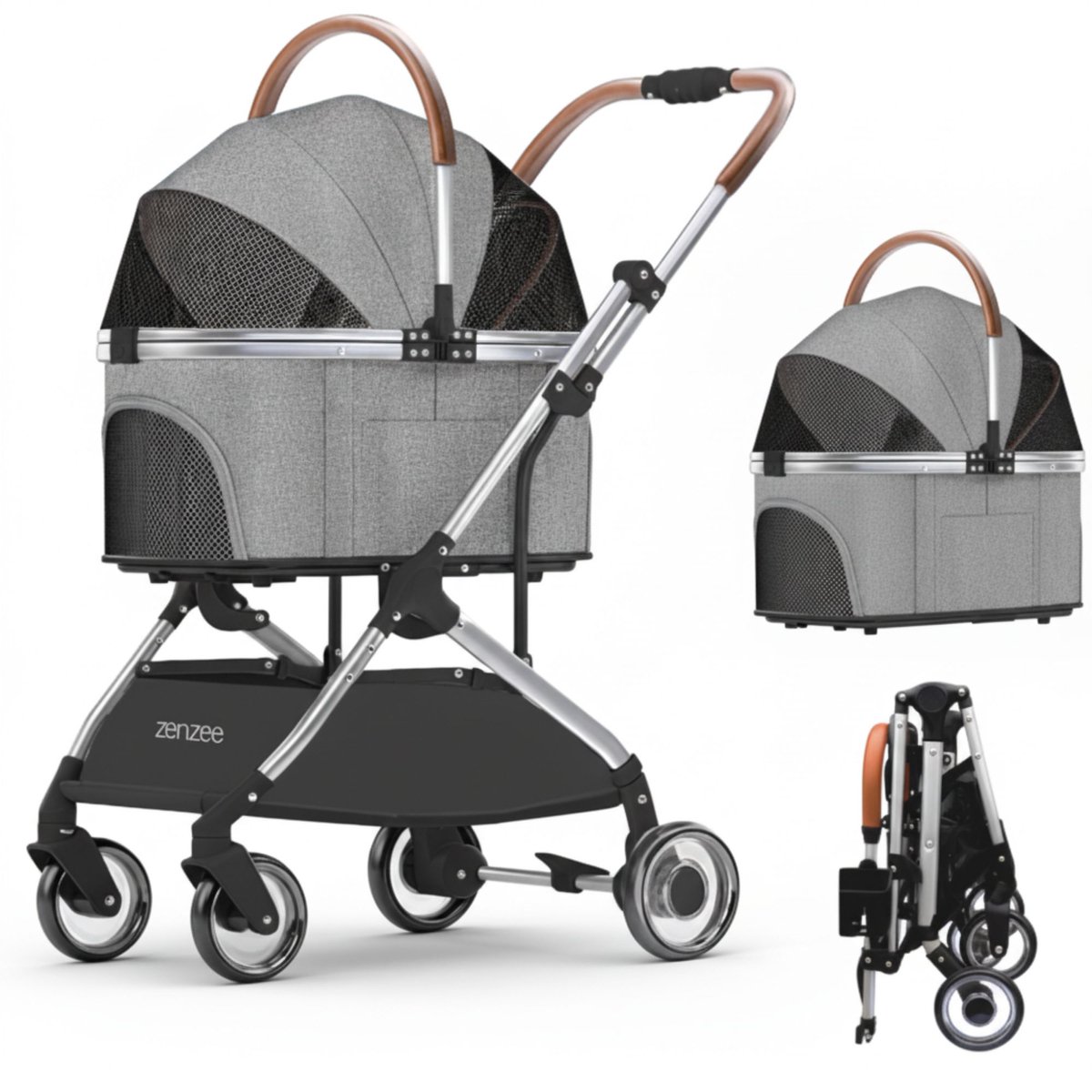 Zenzee Hondenbuggy grijs inklapbaar
