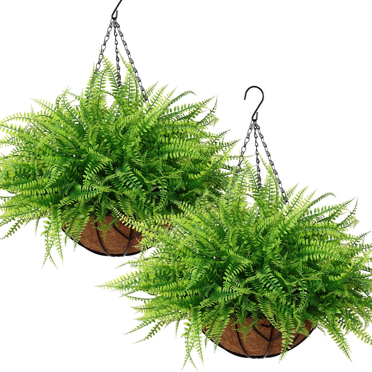 Unyqoos Twee Weerbestendige Kunstvarens in Mand voor Binnen en Buiten Decoratie groen