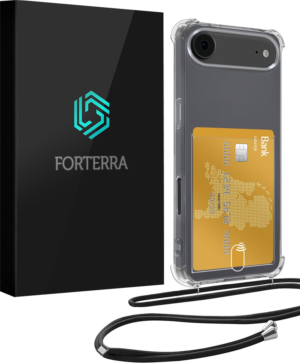 Hoesje Geschikt voor iPhone Air Pashouder Case Siliconen Hoes Met Koord - Hoes Geschikt voor iPhone Air Met Telefoonkoord Hoesje Back Cover Met Pasjeshouder - Transparant