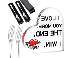 Green Glow - Acryl Plaquette Set met Gegraveerde Vorken voor Valentijnsdag - Liefdesgeschenken Vrouw - Grappige Valentijnscadeaus - 3 stuks