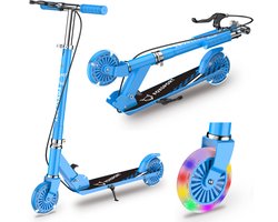 FOXSPORT Kinderstep - Step - Met handrem - Hoogteverstelling op drie niveaus - Speelgoed Jongens/Meisjes - Draagkracht tot 100 kg -120mm Lichtgevende Wielen - Blauw