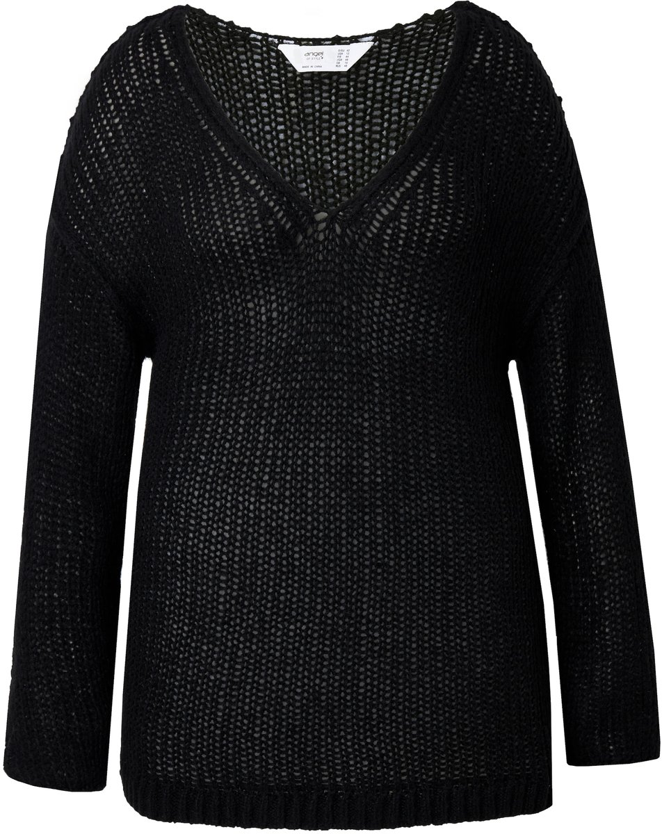Angel of Style - Dames - Trui oversized ballonmouw V-hals - Zwart - Maat 42