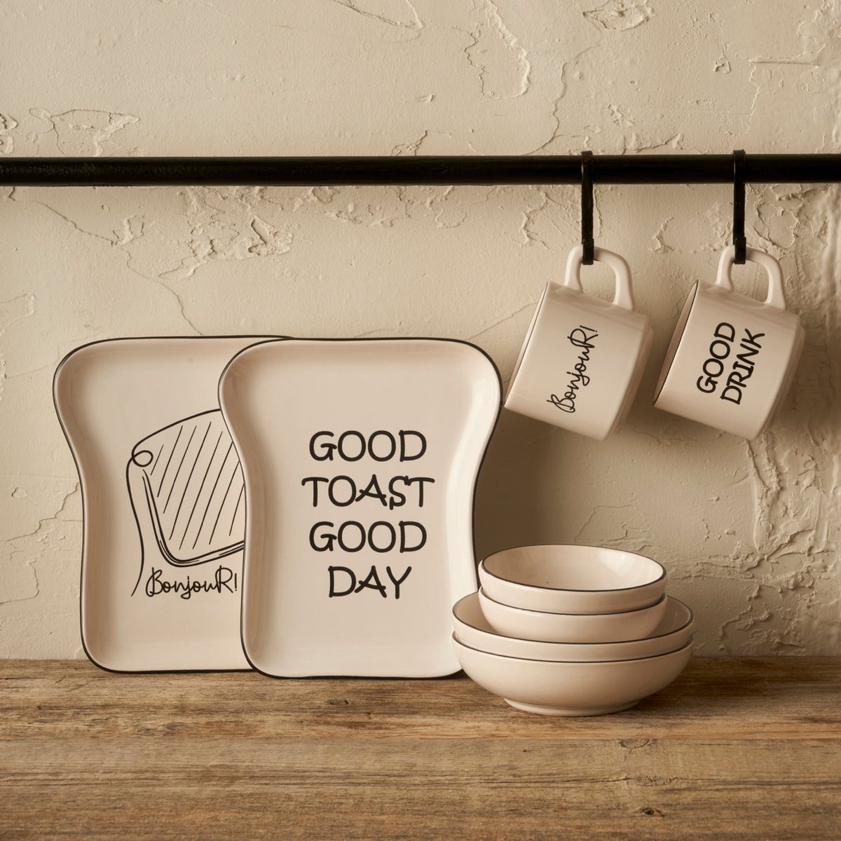 Toast 8-delige Ontbijtset 2 personen – Elegant zwart servies – compleet ontbijtpakket