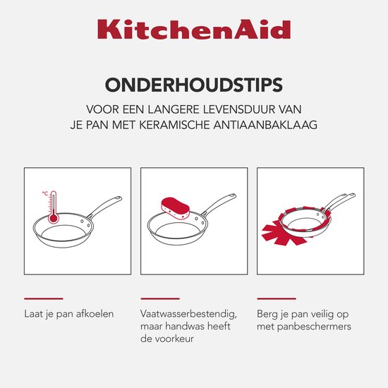 KitchenAid Stainless Steel Koekenpan 24cm - PFAS-vrije antikleeflaag - Koekenpan inductie - Keramische pan - Ovenbestendig tot 160°C - Zilver