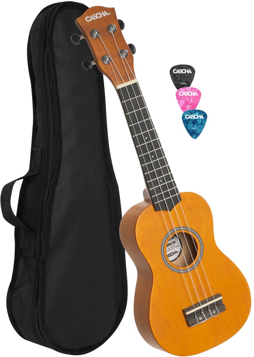 Cascha HH 3964 sopraan ukelele geel met tas en plectra