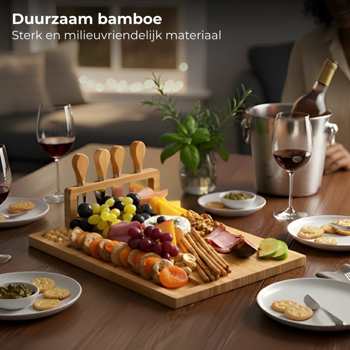 Lomera Bamboe Borrelplank - Kaasplank Met Mesjes - Extra Grote Kaasplank - Bamboe Materiaal - Grote Serveerplank - Borrelplank Voor Kaas - Kaasplank Set - Duurzame Bamboe - Borrelplank Cadeau - Kaasplank Voor Feestjes — cadeau in Kookcadeaus - foto 5