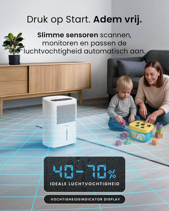 Auronic Luchtontvochtiger en Luchtreiniger - 12L, 2.5L, badkamer, was