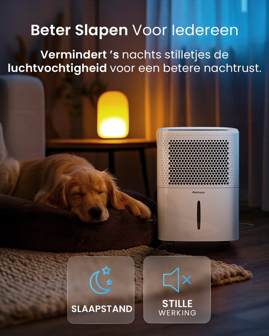 Pro Breeze Luchtontvochtiger, Elektrische ontvochtiger, 1500ml Watertank, Compact, Draagbaar & Stil - Tegen Vocht en Schimmel in Huis, Keuken, Slaapkamer, Badkamer