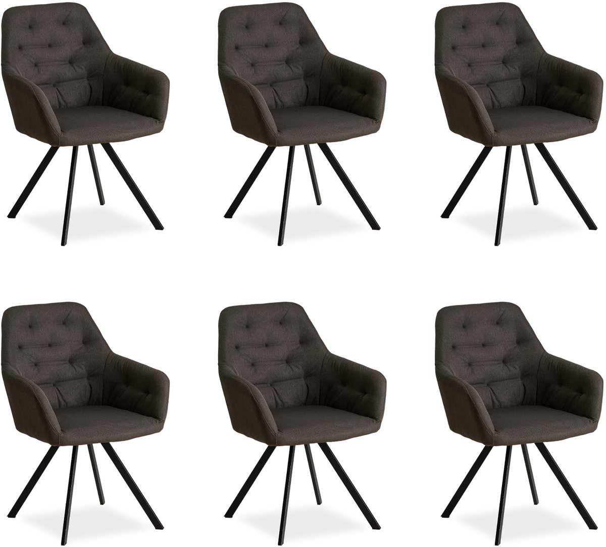 Homestyle4u Eetkamerstoelen van Linnen - 6 Stoelen - met armleuningen - Antraciet