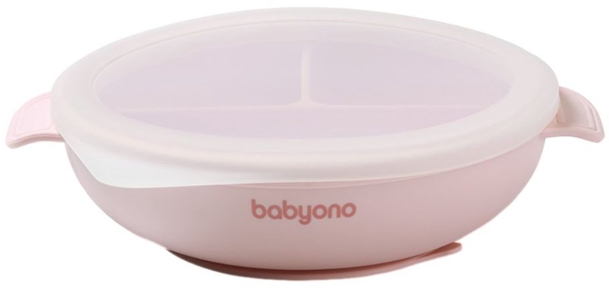 Baby Ono Roze Siliconen Bord met Zuignap & Deksel