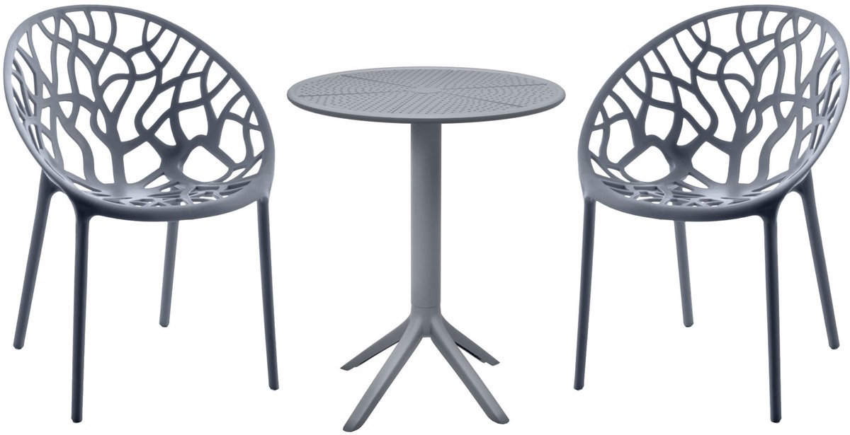CLP Tuinmeubelset Hoscana - Ronde Eettafel Ø60 cm met 2 Stapelbare Stoelen - Polypropyleen - Weerbestendig & UV-bestendig - antraciet